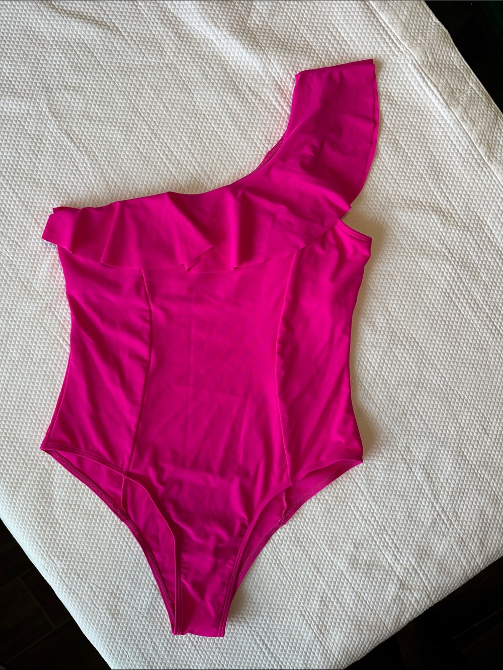 Hot Pink One Shoulder Ruffle One Piece Swimsuit Fuchsia Size L